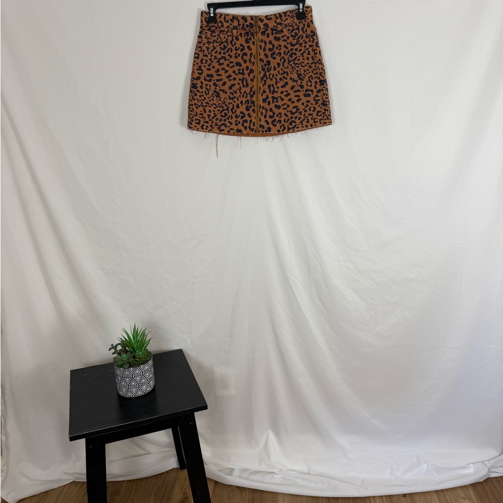 Free People Leopard Print Denim Mini Skirt - Size 24 - NWT